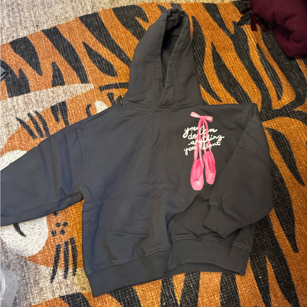 Zara Charcoal Hoodie with Pink Ballet Shoes Graphic